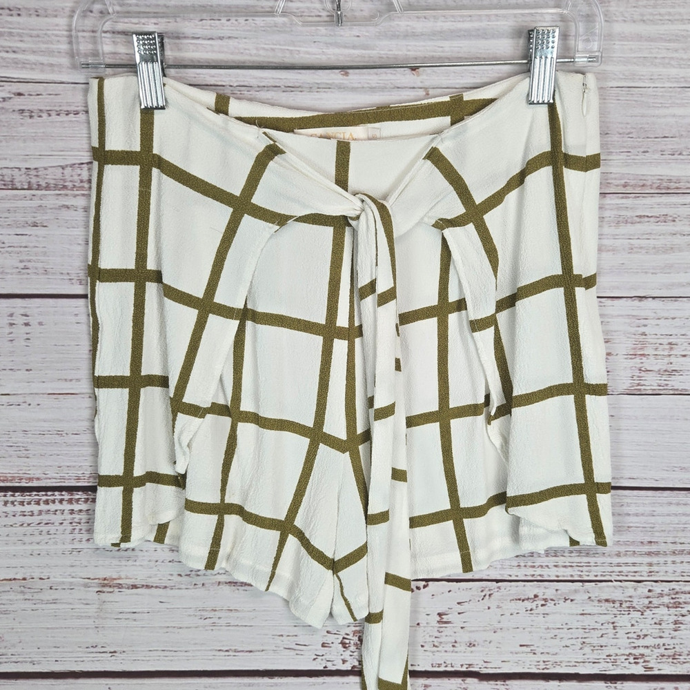 Anthropologie Sancia Helena Tie Wrap Shorts Sz S White Check Whimsical Boho Chic - Picture 2 of 11
